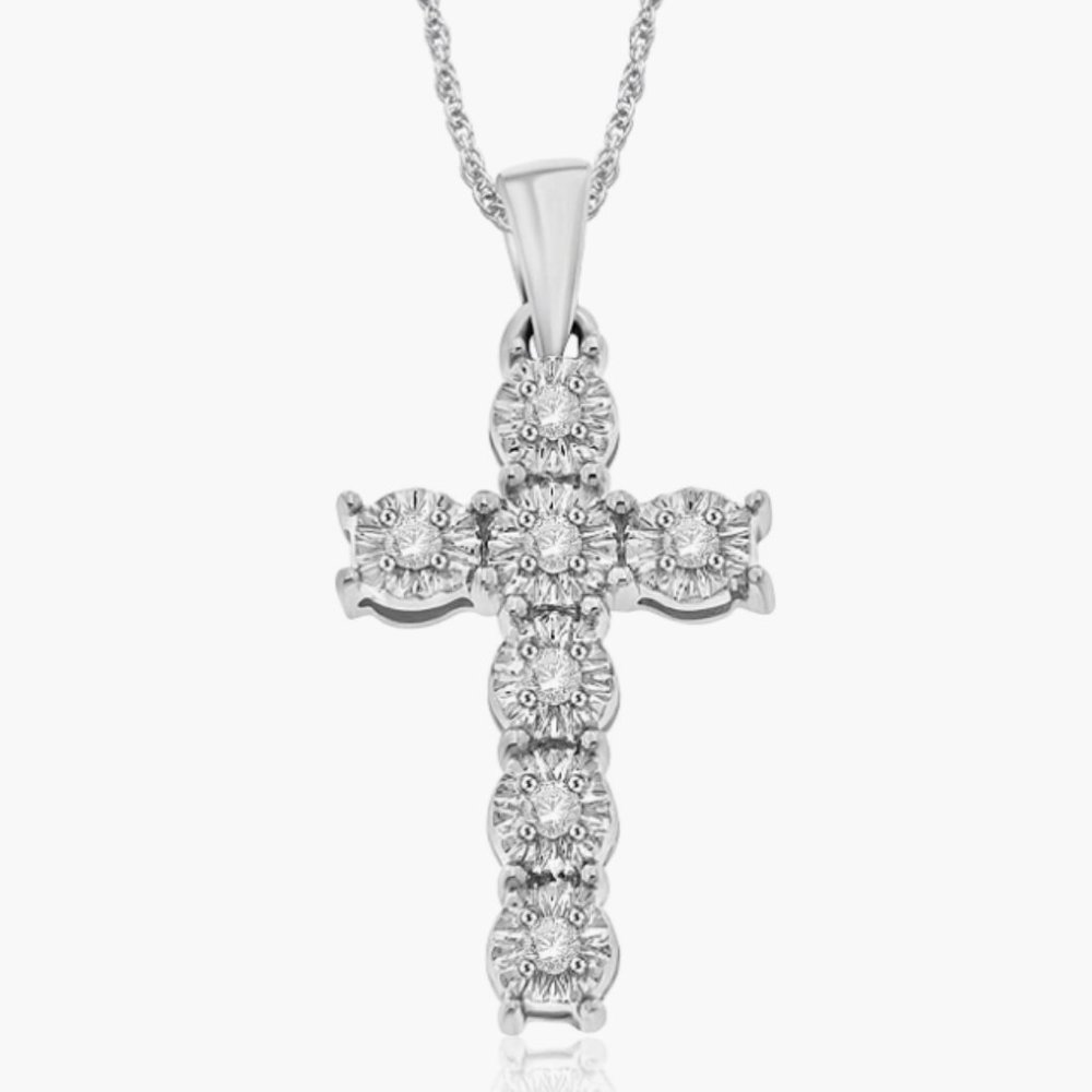 Diamond Christian Cross Necklace for Women in Sterling Silver